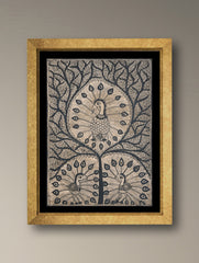 Handpainted Madhubani Painting - Mayur Vriksha Nach (Unframed - L 30 x W 22 inches)