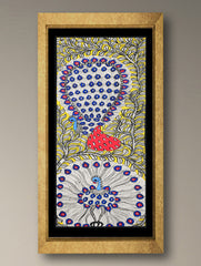 Handpainted Madhubani Painting - Mayurnatyam (Unframed - L 30 x W 11 inches) 