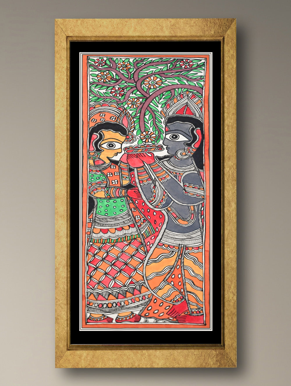 Handpainted Madhubani Painting - Radha Krishna (Unframed - L 22 x W 7 inches) 