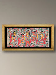Handpainted Madhubani Painting - Mithila Rani Swagat (Unframed - L 30 x W 11 inches) 