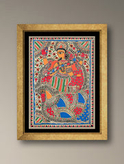 Handpainted Madhubani Painting - Veena Vaadini (Unframed - L 22 x W 15 inches) 