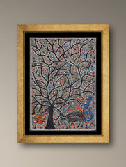 Handpainted Madhubani Painting - Jeev Vriksha Leela (Unframed - L 22 x W 15 inches) 