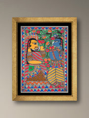 Handpainted Madhubani Painting - Radha Krishna Story (Unframed - L 22 x W 15 inches) 