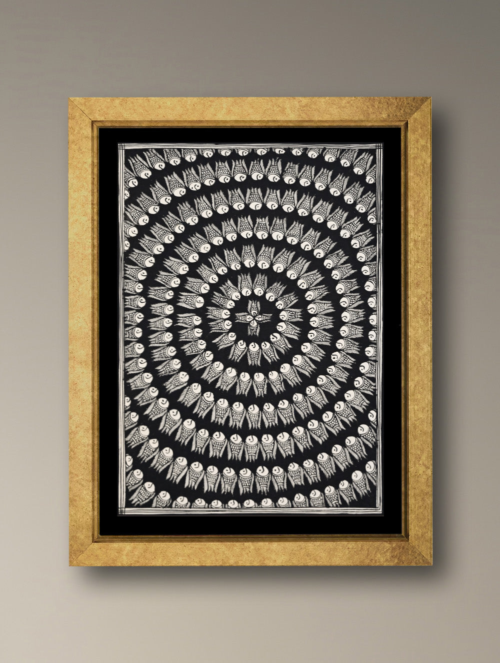 Handpainted Madhubani Painting - Fish Happy Dance (Unframed - L 22 x W 15 inches) 