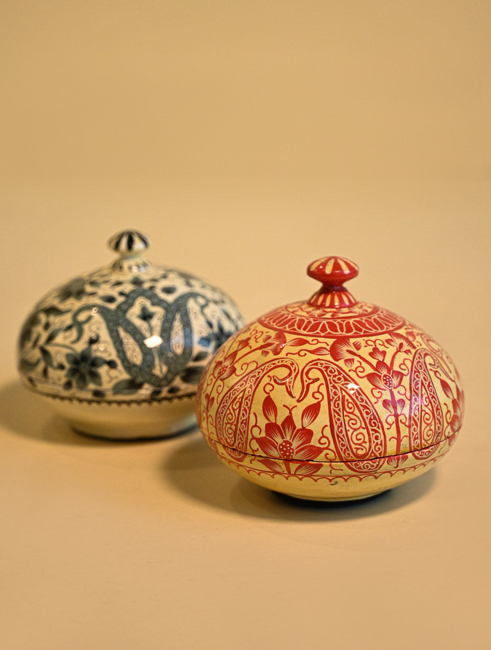 Exclusive, Fine Kashmiri Art Decorative Dome Boxes - Floral Paisley (Set of 2)