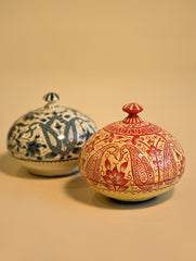 Exclusive, Fine Kashmiri Art Decorative Dome Boxes - Floral Paisley (Set of 2)