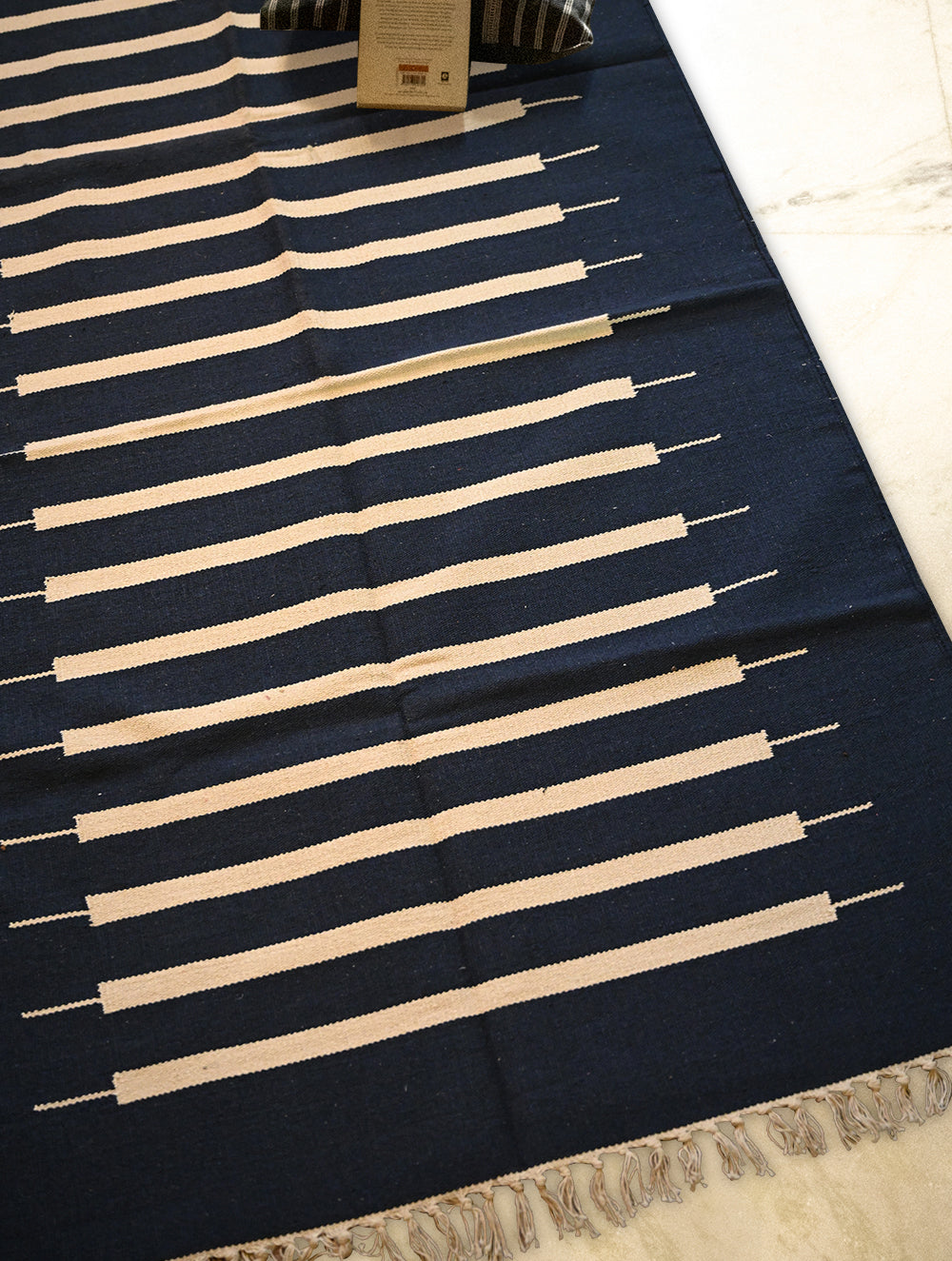 Handwoven Premium Cotton Warangal Dhurrie - Kakatiya Neel (L 5 ft x W 3 ft)