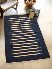 Handwoven Premium Cotton Warangal Dhurrie - Kakatiya Neel (L 5 ft x W 3 ft)