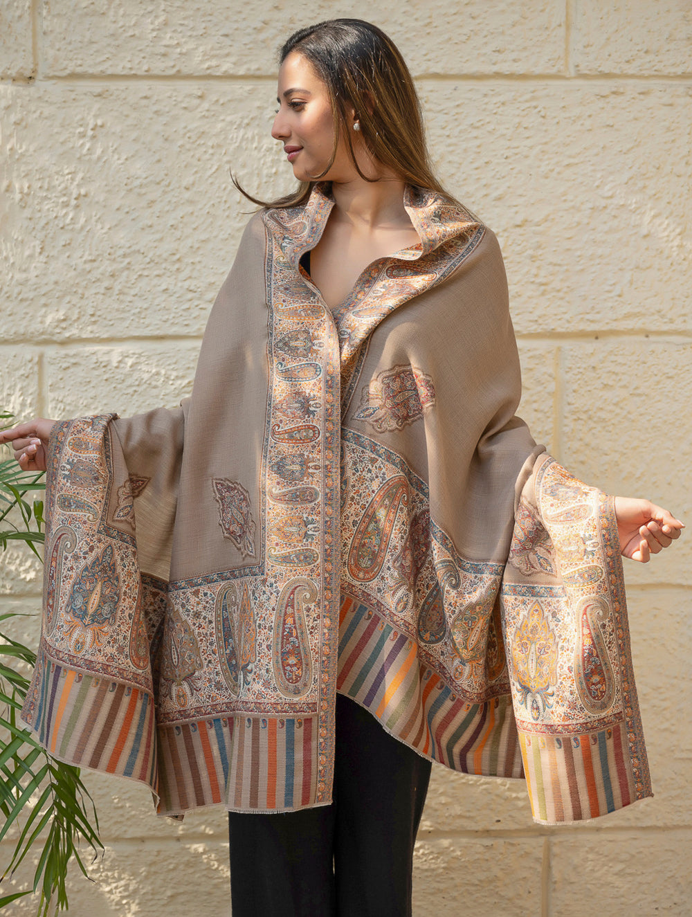 Load image into Gallery viewer, Regal Statement. Exclusive Soft Jamavar Design Kashmiri Shawl - Elegant Beige