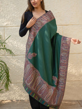 Load image into Gallery viewer, Regal Statement. Exclusive Soft Jamavar Design Kashmiri Shawl - Emerald Green