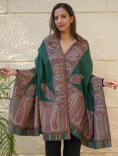 Load image into Gallery viewer, Regal Statement. Exclusive Soft Jamavar Design Kashmiri Shawl - Emerald Green