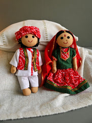 Artisan Handcrafted Indian Couple Fabric Dolls - Jai and Basanti (Set of 2)