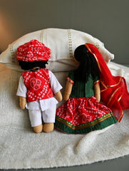 Artisan Handcrafted Indian Couple Fabric Dolls - Jai and Basanti (Set of 2)