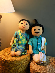 Artisan Handcrafted Indian Couple Fabric Dolls - Shekaran and Mani Meghalai (Set of 2)
