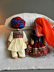 Artisan Handcrafted Indian Couple Fabric Dolls - Kunwar and Rajeshwari (Set of 2)