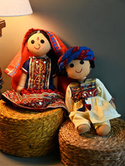 Artisan Handcrafted Indian Couple Fabric Dolls - Kunwar and Rajeshwari (Set of 2)