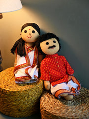 Artisan Handcrafted Indian Couple Fabric Dolls - Binoy and Munmun (Set of 2)