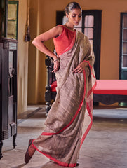 Bengal Vibes. Handwoven Jamdani Soft Mul Cotton Saree - Grey Whisper
