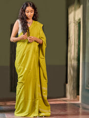 Bengal Vibes. Handwoven Jamdani Soft Mul Cotton Saree - Lime Poetry
