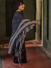 Bengal Vibes. Handwoven Jamdani Soft Mul Cotton Saree - Deep Monochrome