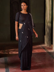 Bengal Vibes. Handwoven Jamdani Soft Mul Cotton Saree - Deep Monochrome
