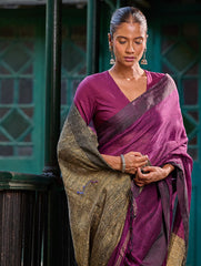Bengal Vibes. Elegant Handwoven Linen Saree - Mulberry Patch
