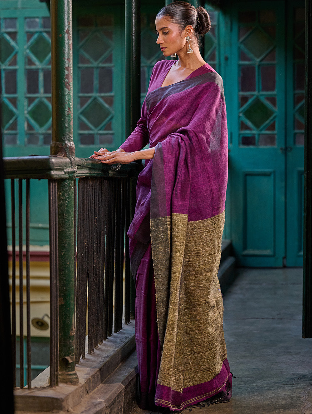 Bengal Vibes. Elegant Handwoven Linen Saree - Mulberry Patch