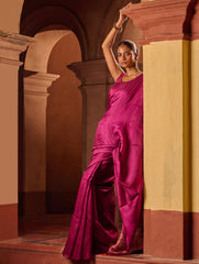 Bengal Elegance. Handwoven Soft Resham Matka Silk Saree - Berry Wine