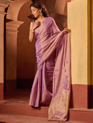 Bengal Elegance. Handwoven Tissue & Linen Saree - Dusky Mauve