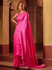 Bengal Elegance. Handwoven Soft Resham Matka Silk Saree - Warm Magenta