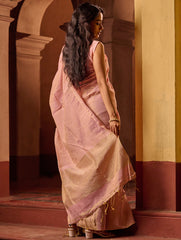 Bengal Elegance. Handwoven Tissue & Linen Saree - Soft Blush