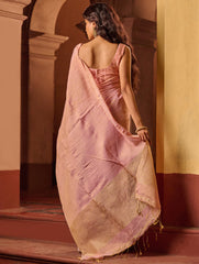 Bengal Elegance. Handwoven Tissue & Linen Saree - Soft Blush