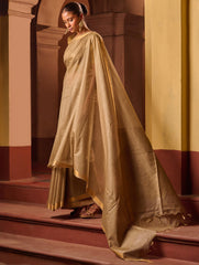 Bengal Elegance. Handwoven Silk Cotton Saree - Desert Taupe
