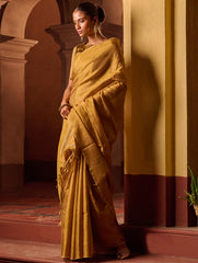Bengal Elegance. Handwoven Tissue & Linen Saree - Ochre Gold