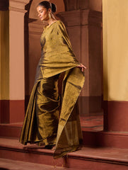 Bengal Elegance. Handwoven Tissue & Linen Saree - Dusky Bronze