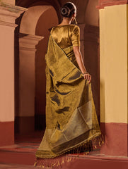 Bengal Elegance. Handwoven Tissue & Linen Saree - Dusky Bronze