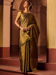 Bengal Elegance. Handwoven Tissue & Linen Saree - Dusky Bronze