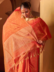 Bengal Elegance. Handwoven Tissue & Linen Saree - Golden Sunrise
