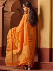 Bengal Elegance. Handwoven Tissue & Linen Saree - Golden Sunset