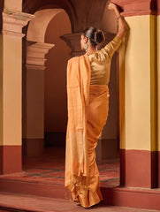 Bengal Elegance. Handwoven Tissue & Linen Saree - Peach Champagne