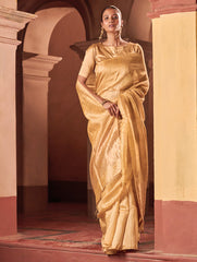 Bengal Elegance. Handwoven Soft Resham Matka Silk Saree - Sunlit Gold