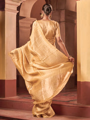 Bengal Elegance. Handwoven Soft Resham Matka Silk Saree - Sunlit Gold