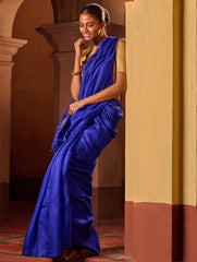 Bengal Elegance. Handwoven Soft Resham Matka Silk Saree - Royal Blue