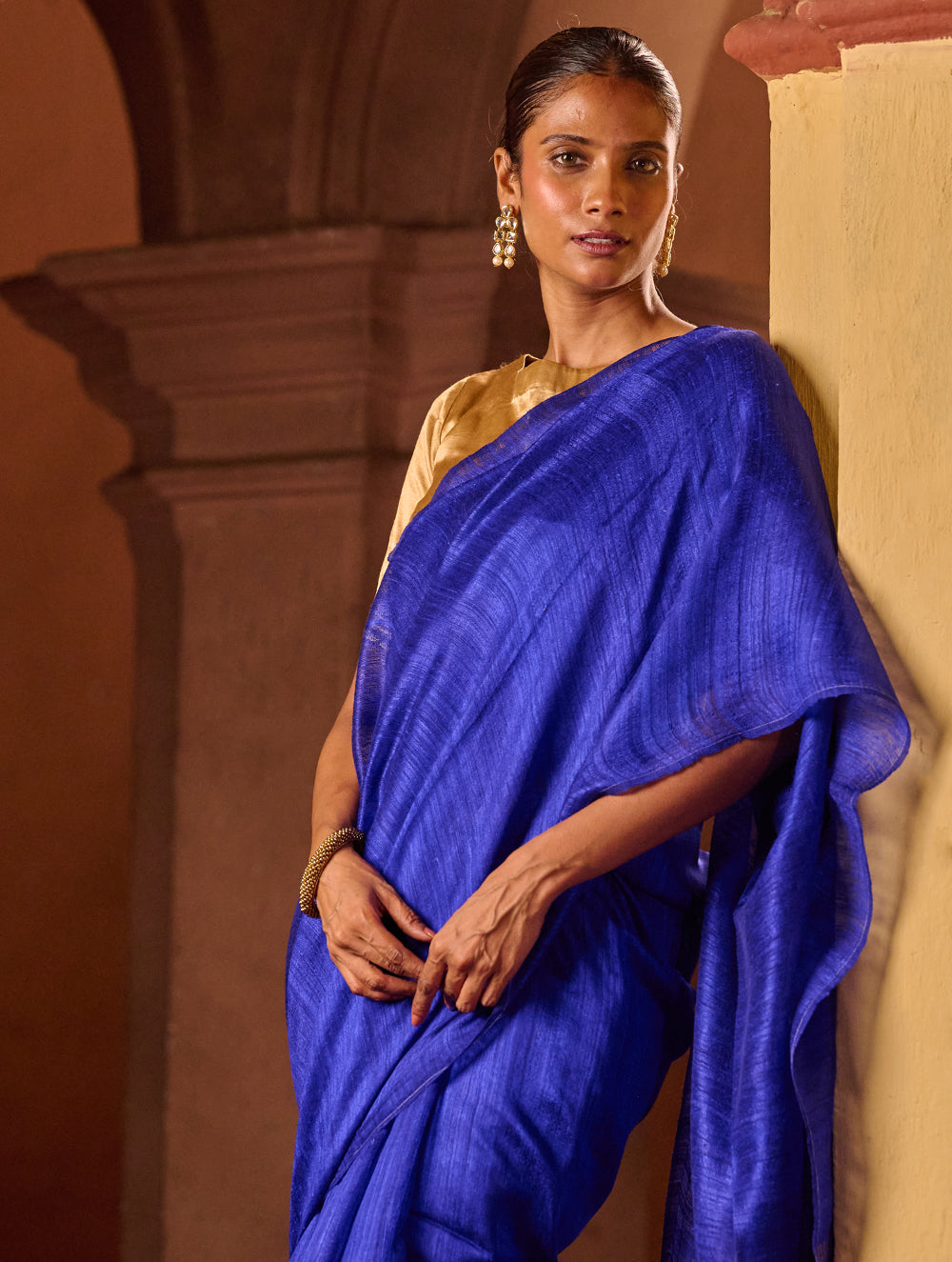 Bengal Elegance. Handwoven Soft Resham Matka Silk Saree - Royal Blue