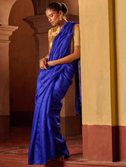 Bengal Elegance. Handwoven Soft Resham Matka Silk Saree - Royal Blue