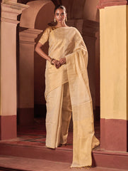 Bengal Elegance. Handwoven Tissue & Linen Saree - Soft Cream