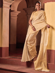 Bengal Elegance. Handwoven Tissue & Linen Saree - Soft Cream