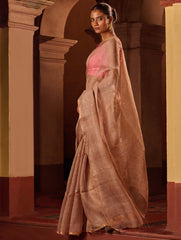 Bengal Elegance. Handwoven Sequinned Resham Silk Saree - Greyish Beige