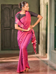 Bengal Vibes. Handwoven Jamdani Soft Mul Cotton Saree - Berry Blush