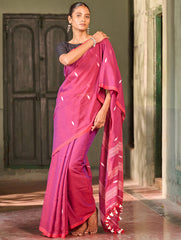 Bengal Vibes. Handwoven Jamdani Soft Mul Cotton Saree - Berry Blush